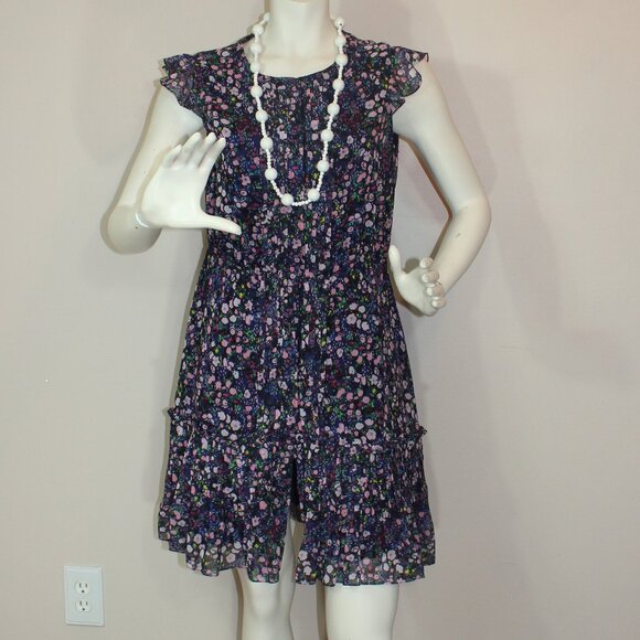 Saloni Bea Watercolor Blue Floral Button up lined Dress woman's US 8 - Picture 2 of 8
